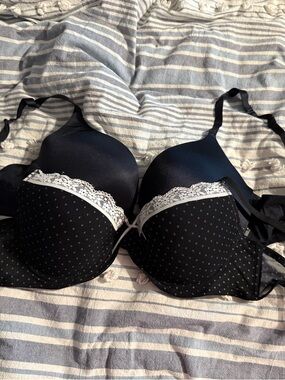 La SENZA Black Polka Dot Lace-Trim Push-Up Bra